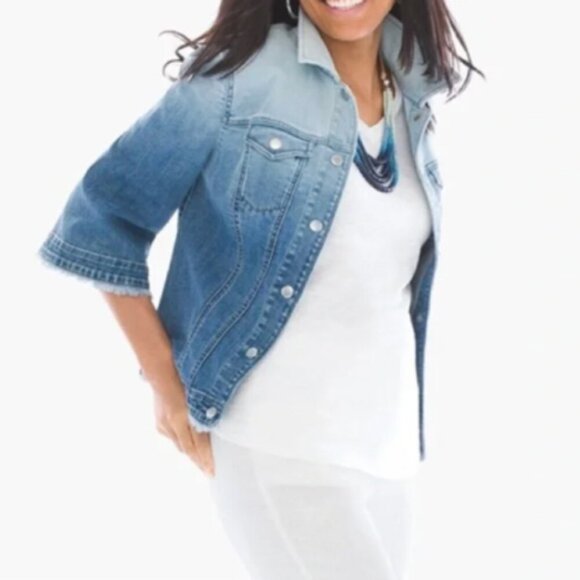 Chico's Jackets & Blazers - CHICOS Ombre Denim Jacket Cropped 3/4 Sleeve Sz 1 (M/8) #114G